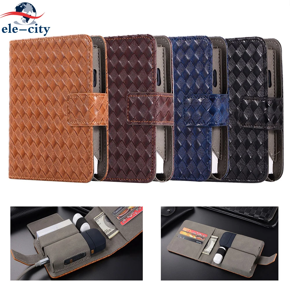 

E-Cigarette Weaved Leather Pouch Bag Protective Box Card Holder Cover Electronic Cigarette Accessories Carrying Case iQOS Wallet