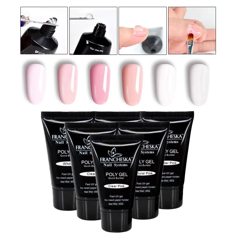 

45ml poly gel nail polish rubber base non wipe top set nail form file primer ongle nagellak aceite para cuticula UV LED polygel