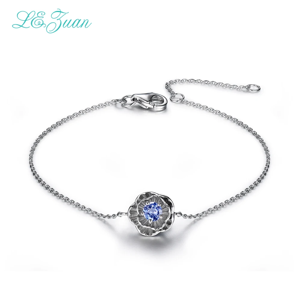 

I&zuan S925 Silver Woman Bracelets Trendy 0.2ct Tanzanite Natural Blue Gemstone Lotus Flower Bracelets Fine Jewelry Party Gift