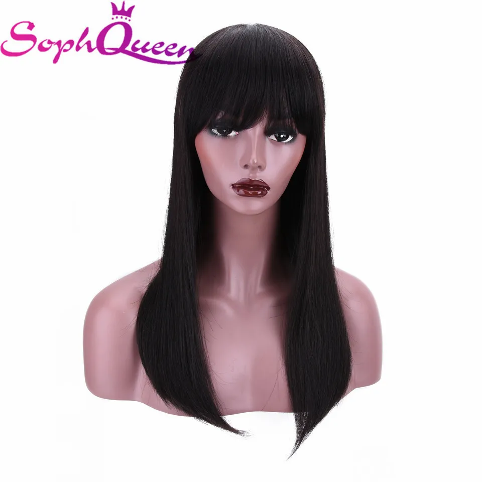 Soph queen бразильский прямые синтетические волосы на кружеве человеческие волосы Искусственные парики с Синтетические чёлки волос Remy 100%