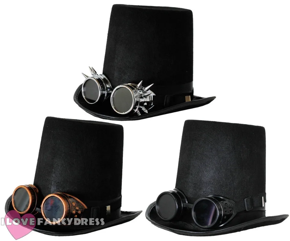 

STEAMPUNK ADULT STOVEPIPE TOP HAT RETRO RIVET PUNK GOGGLES GOTHIC SCI FI VICTORIAN COOL FANCY DRESS COSTUME SET VINTAGE WELDING