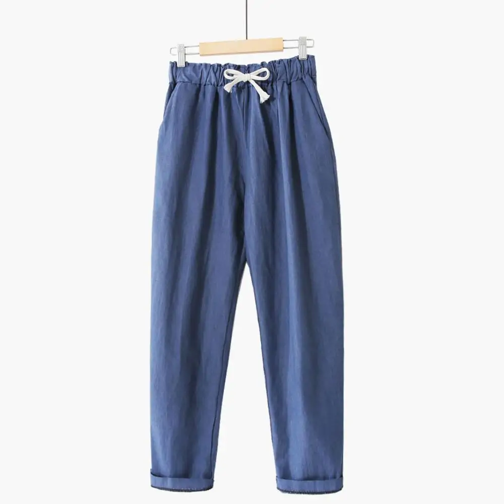 

Obrix Loose Light Cotton Casual Style Female Pants Streetwear Sporty Regular Drawstring Elastic Waist Trousers For Everyday Wear