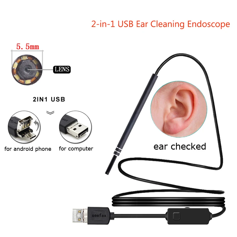 

2-in-1 USB Ear Cleaning Endoscope HD Visual Ear Spoon With Mini Camera Multifunctional USB Endoscope For Android Phone PC Window