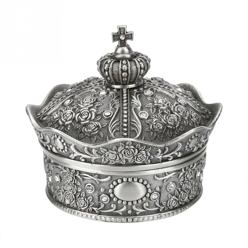 

1pc Vintage Flower Carved Zinc Alloy Jewelry Box Case Organizer For Ring Storage