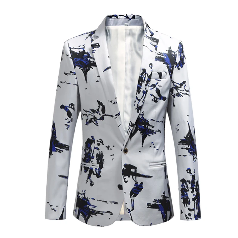 

2018 Male Floral Jackets Suit Painting Mens Blazers Single Button Suits Slim Fit Party Blazers Plus Size 6XL Jaqueta Masculino