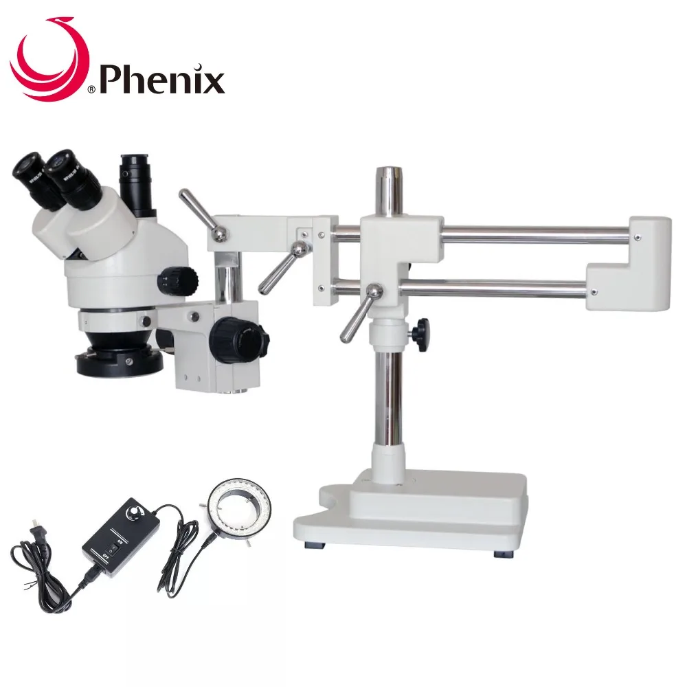 

Phenix Microscope 7x-45x Zoom Trinocular Stereo Microscope Double Boom Stand+LED Ligh Professional Mobile Phone Repairing PCB