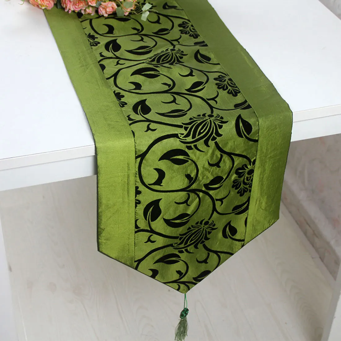UXCELL 76"X11" Raised Flower Blossom Flocked Damask Table Runner Cloth