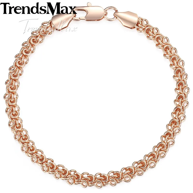 Trendsmax, женский браслет, 585, розовое золото, заполненный, Swirl Link, браслет для женщин, мужчин, подарок, ювелирное изделие, 5 мм, 18 см, 20 см, GBM74