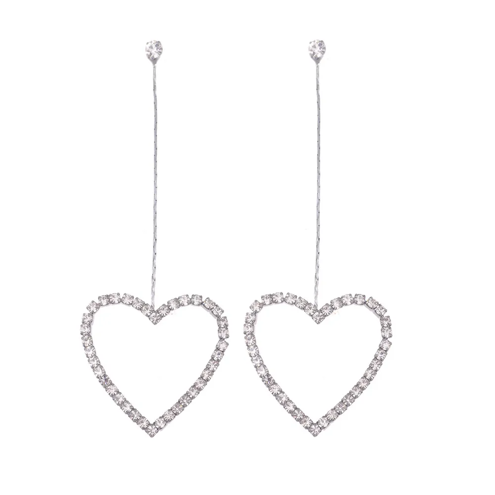 

lureme Fashion Simple Gold/Silver Plated Alloy Chain with Heart Pave Crystal Long Earrings for Women Girls (er005267)