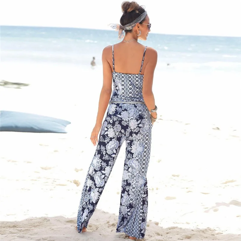 Fashion summer jumpsuit woman 2018 Lady Strappy Floral Sling Long Trouser Playsuits Jumpsuit Rompers pantaloni siamesi A07#N (8)
