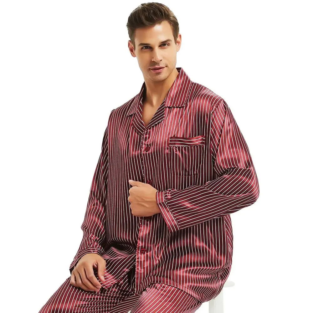Perfect Gifts Mens Silk Satin Pajamas Set Pajama Pyjamas PJS Sleepwear 