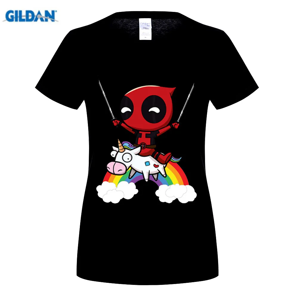 

Summer Fashion women T-Shirt Funny Cute Deadpool Minion Riding A Unicorn Rainbow T Shirt Printed Cosplay Tops Tees