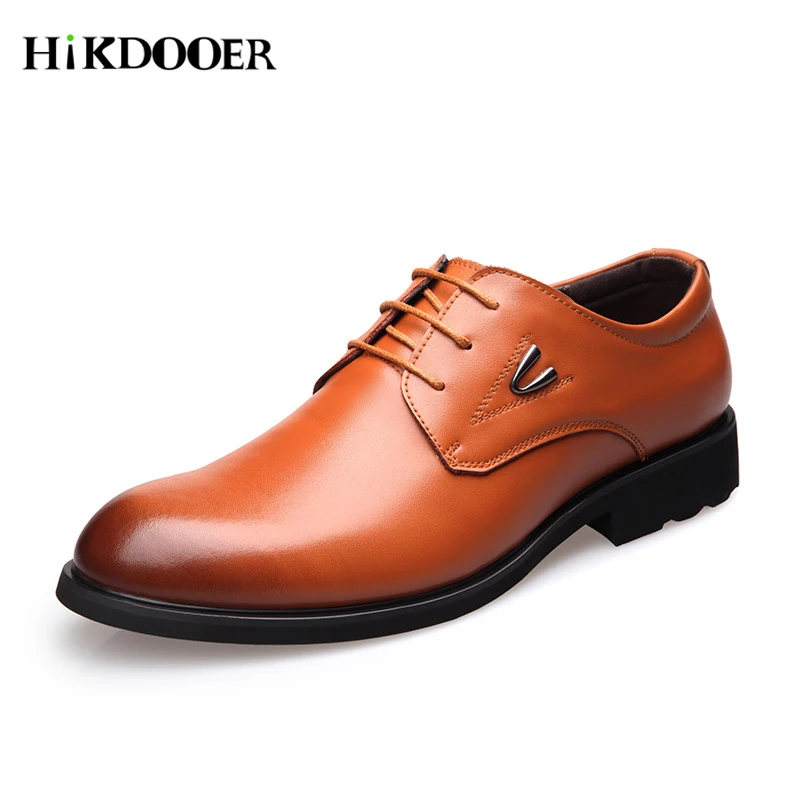 

Genuine Leather Men Formal Shoes Round Toe Lace-Up 2018 New Men Casual Business Shoes Brand Men Wedding Dress Shoes