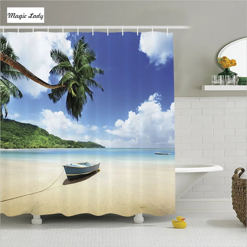Shower Curtains Boats Bathroom Accessories Ocean Coastal Shore Tropical