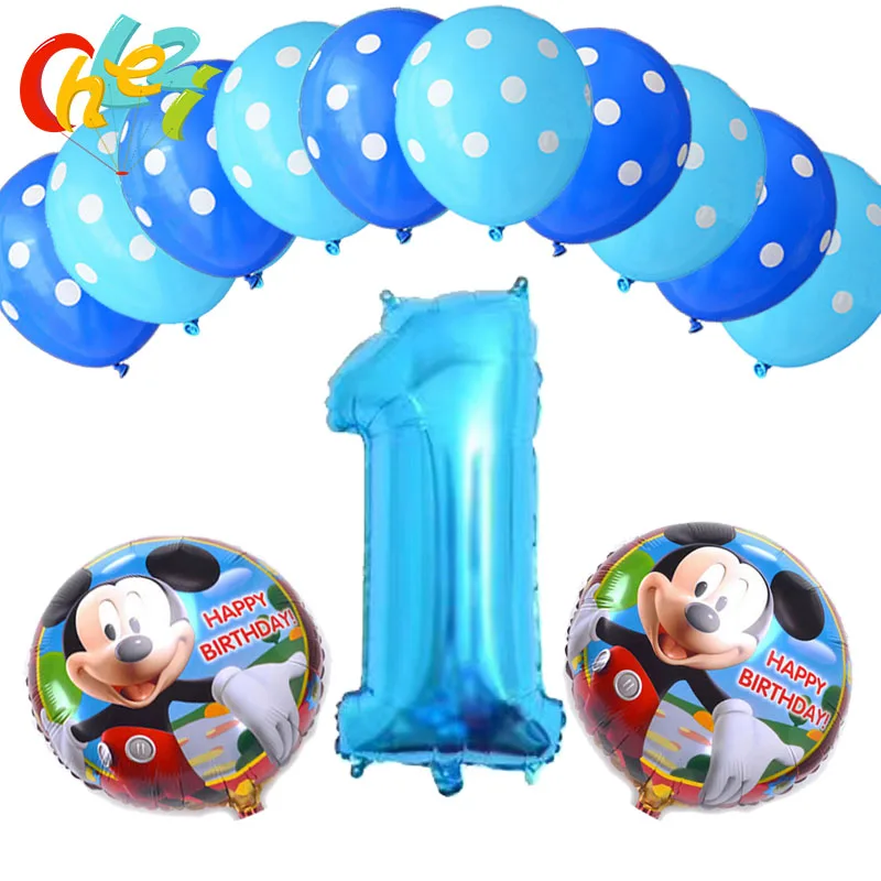 13 шт. для маленьких мальчиков с номером 1, 2, 3 года, с Микки, на день рождения, синие, черные декоративные воздушные шары в горошек, латексные гелиевые шары, детские игрушки, детский душ - Цвет: 6