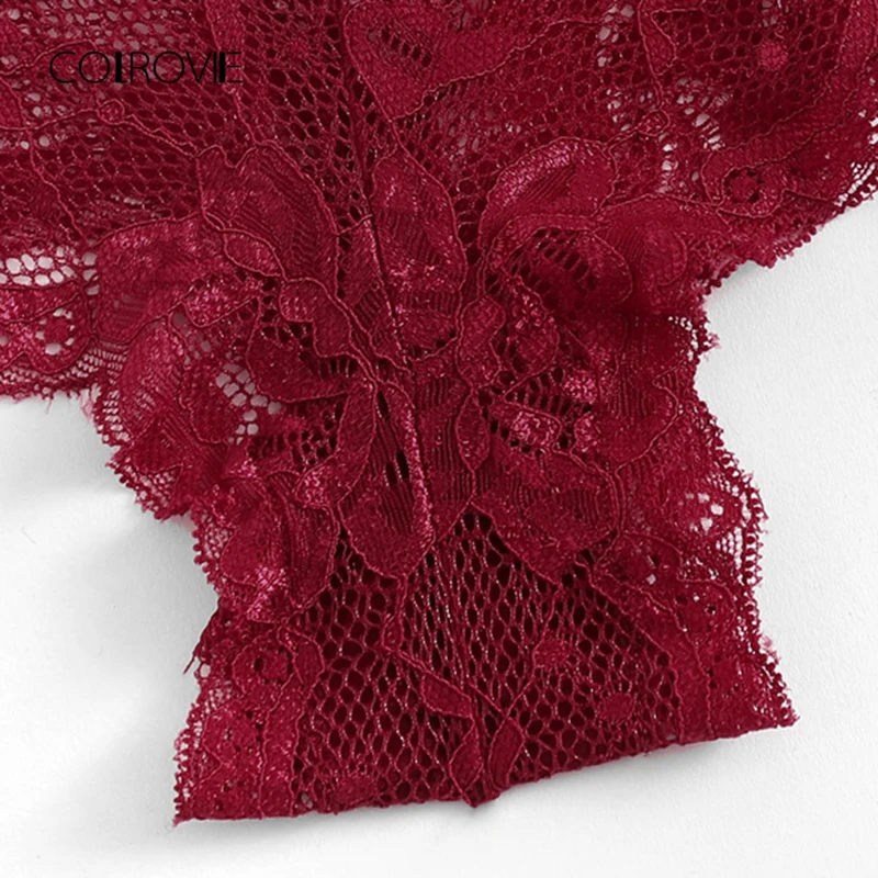 COLROVIE Burgundy Solid Sexy Floral Lace Lingerie Set 2018 New Women Bra & Brief Sets Wireless Sexy Underwear Bra Set