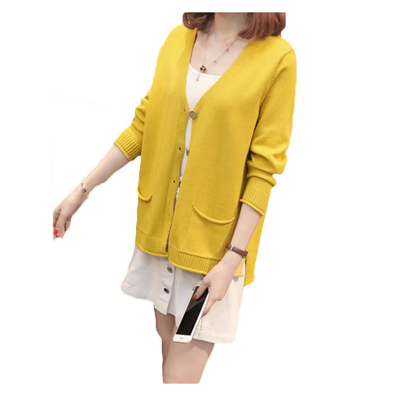 Женский однобортный свитер с карманами короткий Свободный вязаный кардиган LQ60