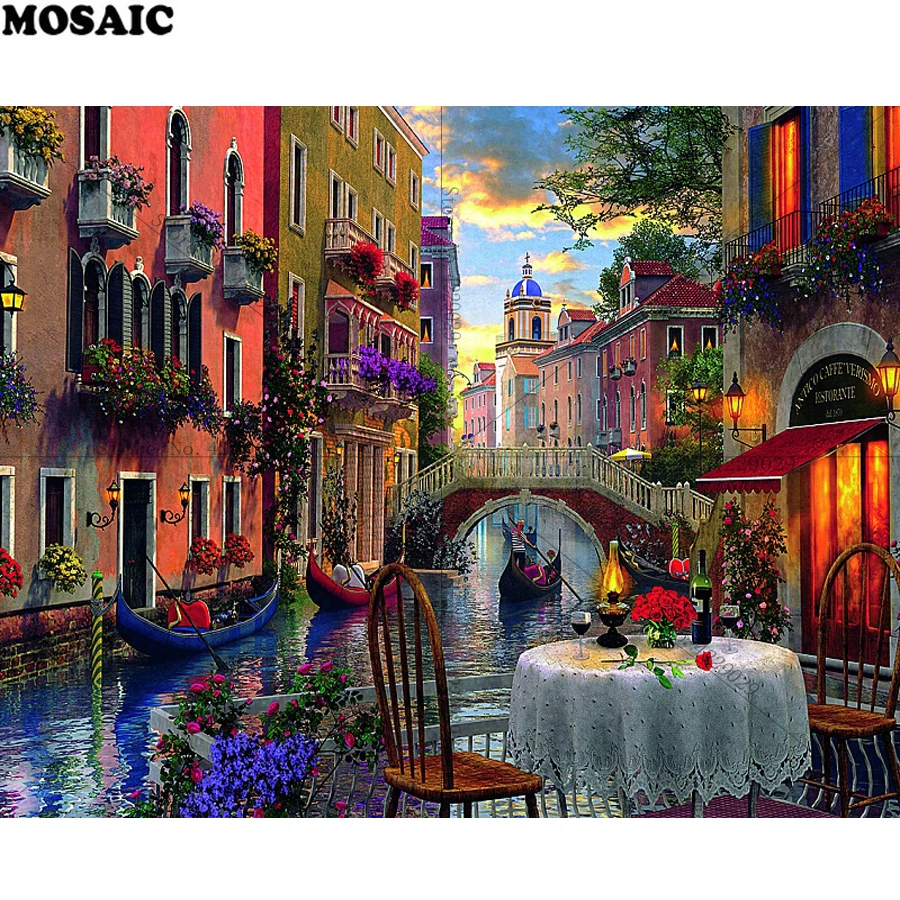 

5d Diy Diamond Painting"Romantic evening,water city scenery"Diamond Embroidery Cross Stitch Wall Stick Diamond Mosaic Home Decor