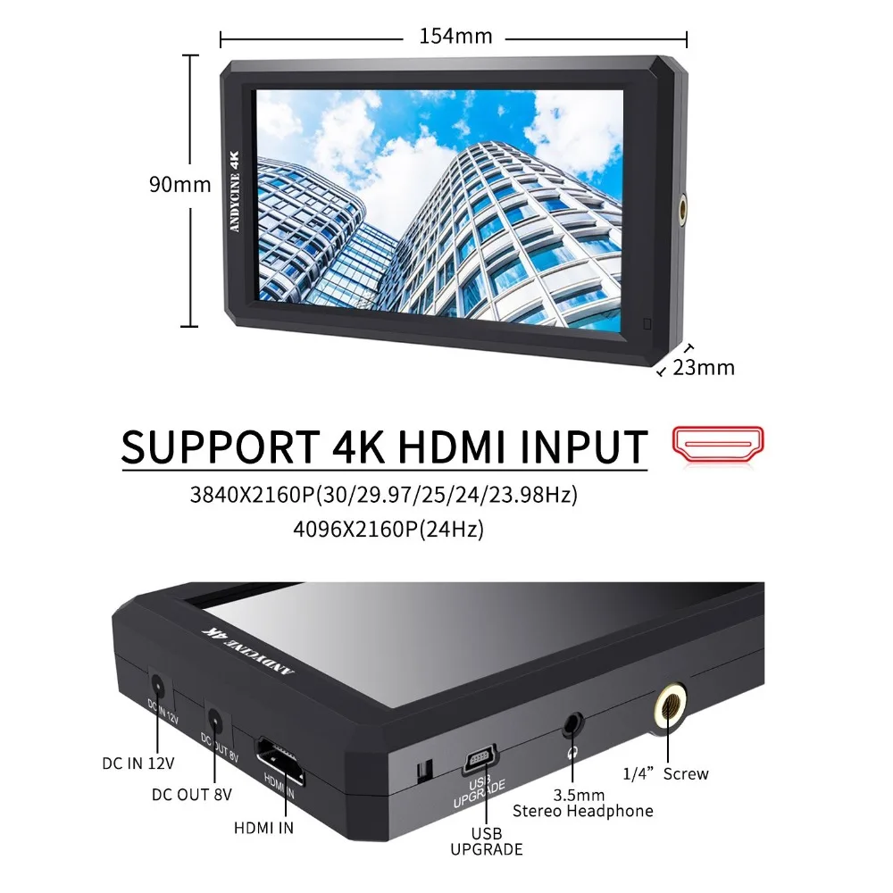 ANDYCINE A6 5.7 Inch HDMI Field Monitor 1920x1080 DC 8V Power Output Swivel Arm Monitoring for GH5 Sony Nikon Canon DSLR Gimbals