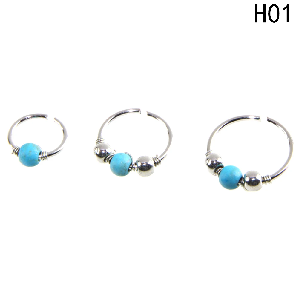 

3pcs/set Green Stone Hoop Helix Piercing Ear Cartilage Surgical Septum Clickers Nose Ring Nipple Tragus Daith Migraine Piercing