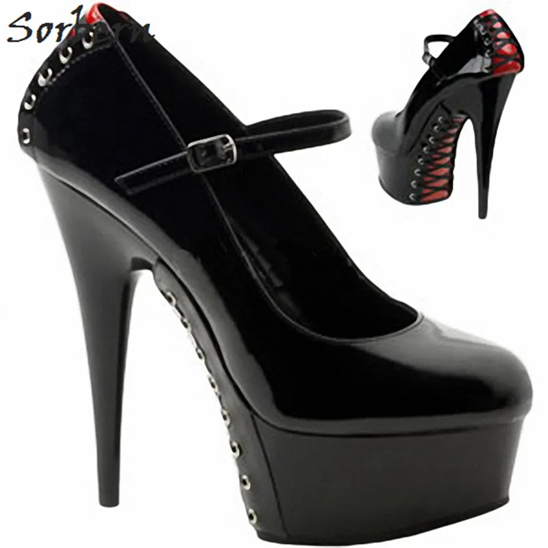 Sorbern Platform Shoes Mary Janes High Heels Women Pumps Lace Up Back Round Toe Spike Heel 15Cm Exotic Dancer Shoes Fetish Shoe цена Sorbern Platform Shoes Mary Janes High Heels Women Pumps Lace Up Back Round Toe Spike Heel 15Cm Exotic Dancer Shoes Fetish Shoe цены онлайн
