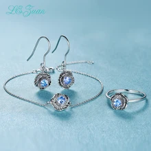 I& zuan ювелирный набор из стерлингового серебра 925 пробы, ювелирные украшения 0.2ct натуральный Танзанит, серьги-капли, кольцо, браслет, набор цветов лотоса 0904