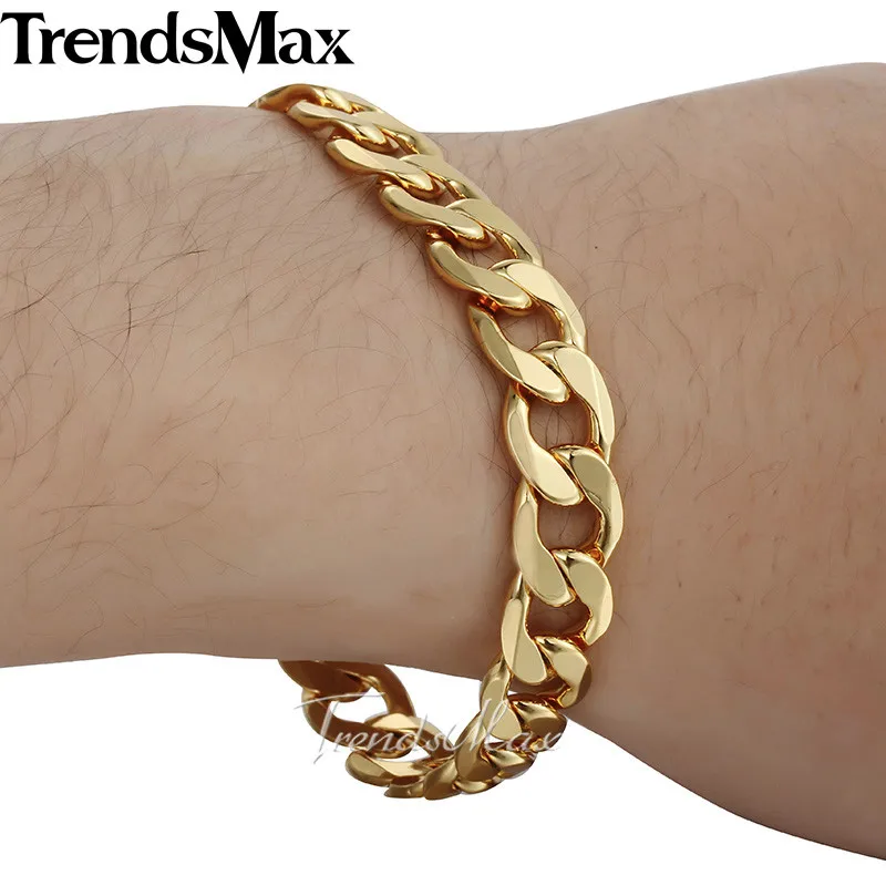 Trendsmax, 10 мм, Мужская цепочка, женский браслет, плоская огранка, круглая цепочка, розовое, желтое золото, заполненная,, ювелирные изделия GB157