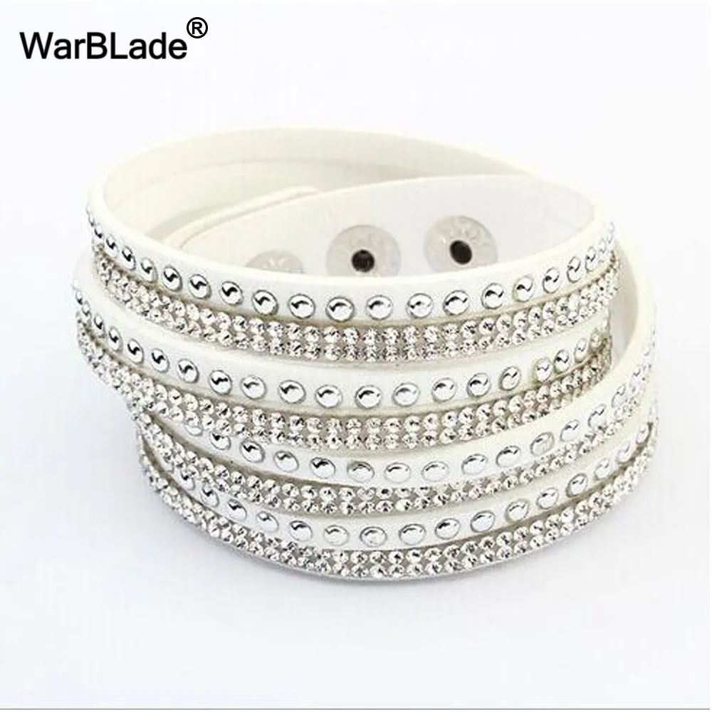 Warblade Модные украшения кожа Обёрточная Бумага браслет Шарм Кристалл Rhinestone браслет панк браслет для Для женщин дропшиппинг