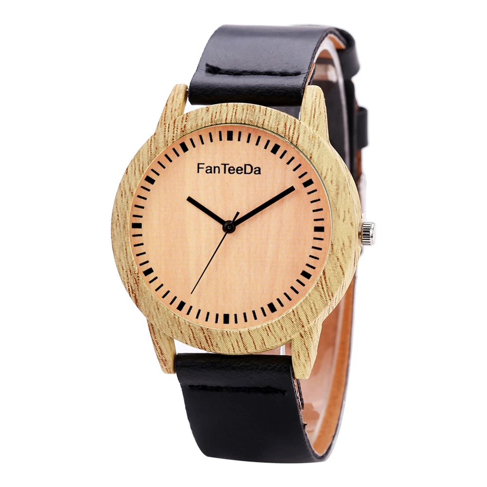 

Women Simple Wooden Texture Round Dial Faux Leather Analog Quartz Wrist Watch
