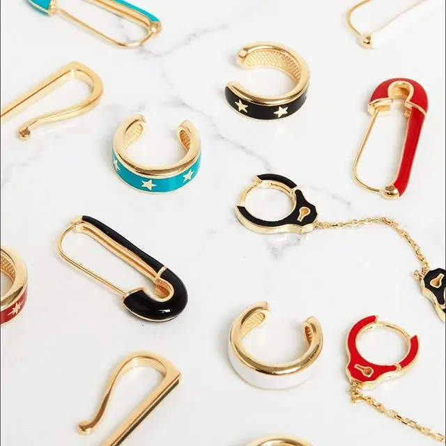

gold filled handcuff long chain elegant enamel red blue white black women ladies unique charm jewelry hand cuff fashion earrings