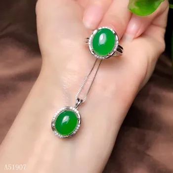 

KJJEAXCMY Fine Jewelry 925 sterling silver inlaid natural gemstone green chalcedony ladies pendant + necklace + ring set support