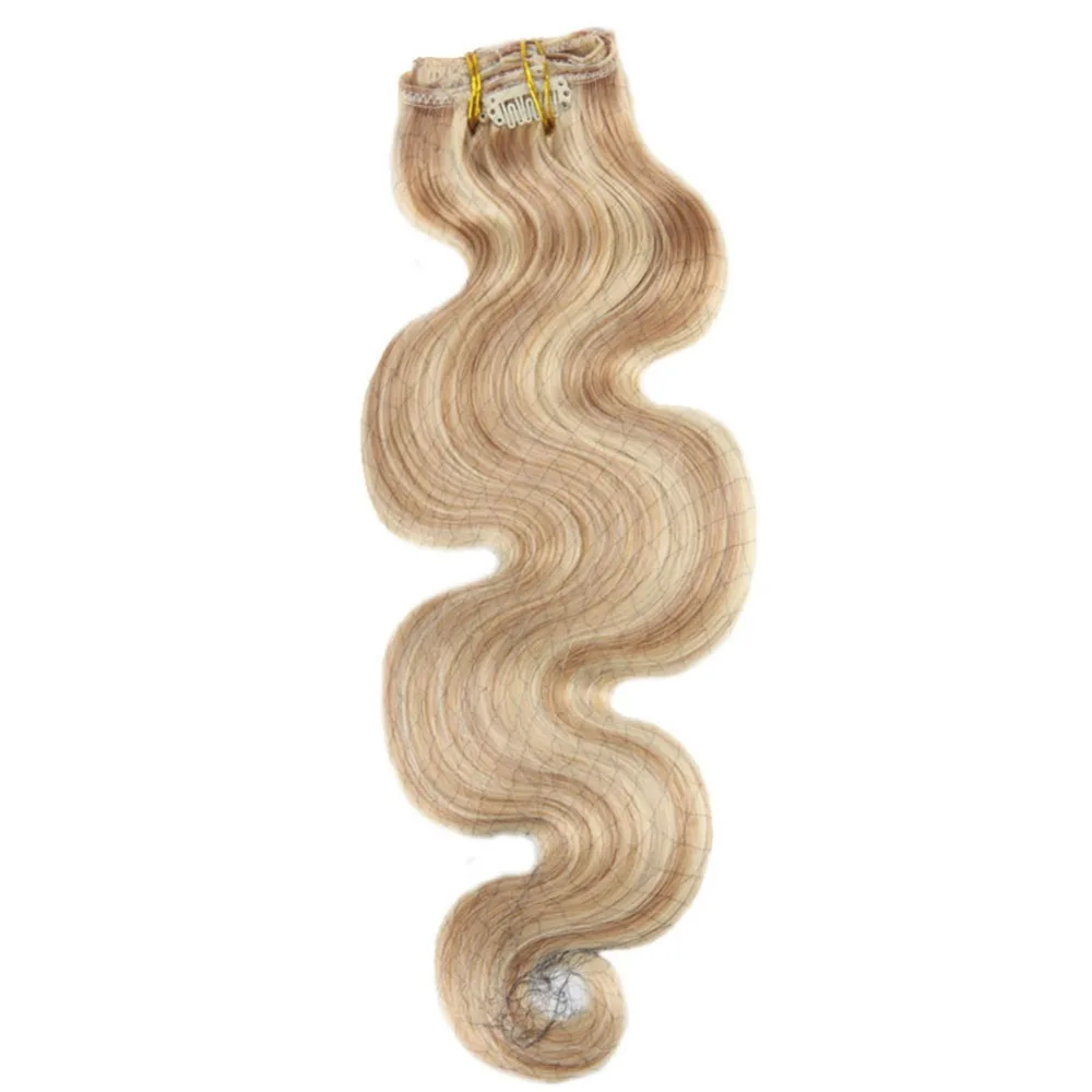 Moresoo объемная волна клип в волос натуральные волосы 7 шт. 120 г золотой блондинка выделены платиновая блондинка # p12/613 волос