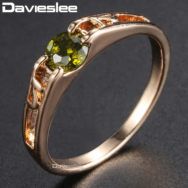 Женские обручальные кольца Davieslee с оливковым камнем полные золотом 585 пробы
