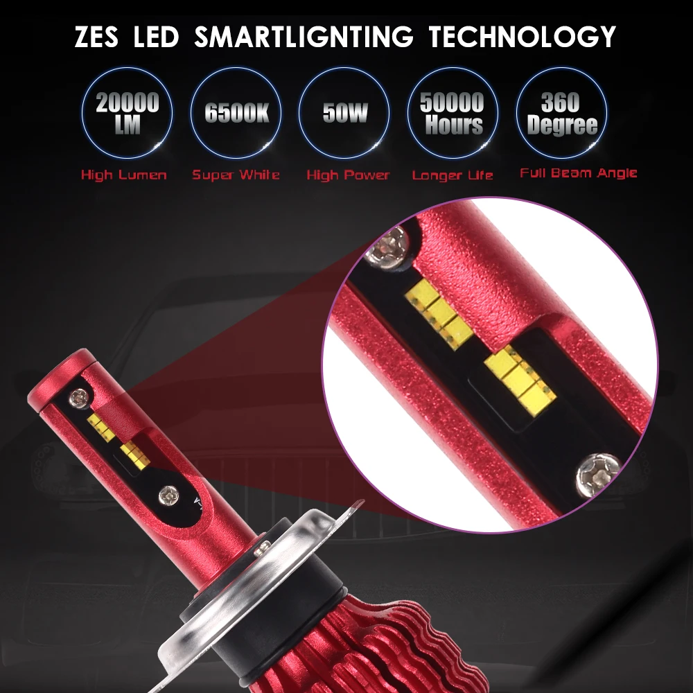 2PCS LED H4 H7 LED Headlight Bulbs Canbus 10000LM/PCS 50W ZES Chip H8 HB4 H1 H11 LED fog Light 12V 24V Hi-Lo Headlamp Car Lights