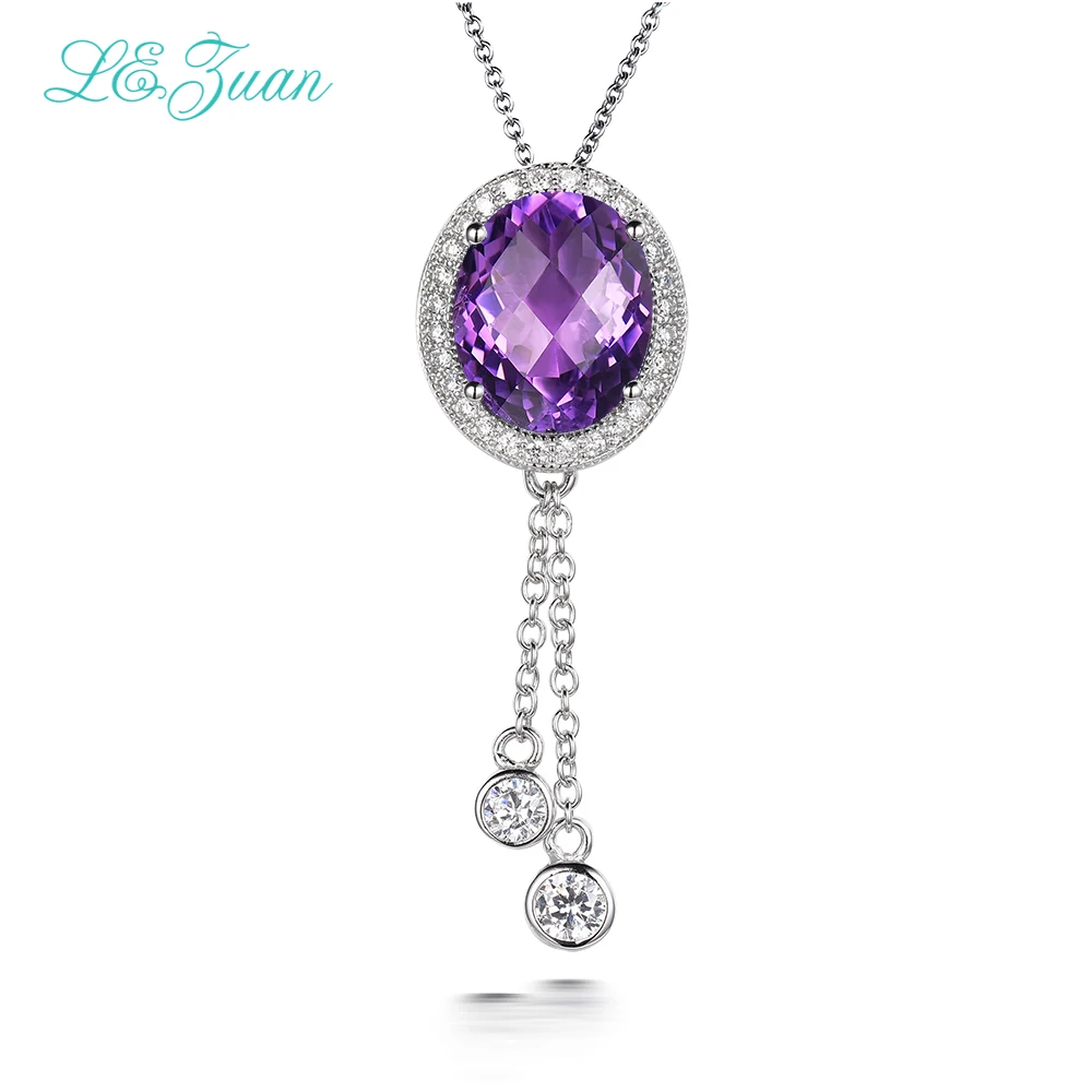 

L&zuan Necklaces Pendants For Women 100% 925 Sterling-Silver-Jewelry 7.92ct Natural Amethyst Cluster Gmestone Necklace P0066-W06