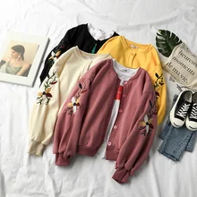 Осенне-зимний Кардиган большого размера с цветочным принтом, свитер с вышитыми цветами, вязаный кардиган с длинными рукавами и круглым вырезом на пуговицах