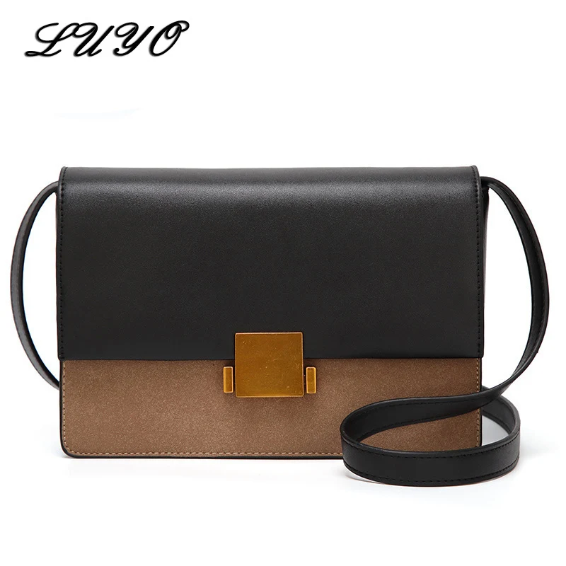 

Luyo Fashion Leather Suede Patchwork Women Messenger Girl Shoulder Bag Female Flap Luxury Handbags Women Bags Designer Small