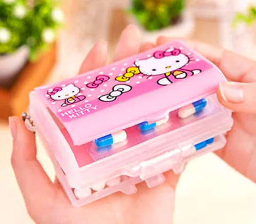 

New Cute Hello kitty Pill Box Organizer Medicine Vitamin Storage Travel