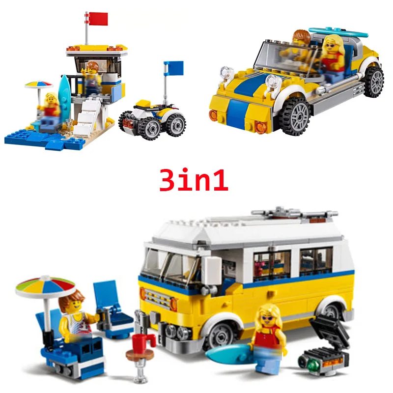 

31079 391pcs The 3-in-1 Sunshine Surfer Van Model Building Block Educational DIY Toy For Children Gift 11047