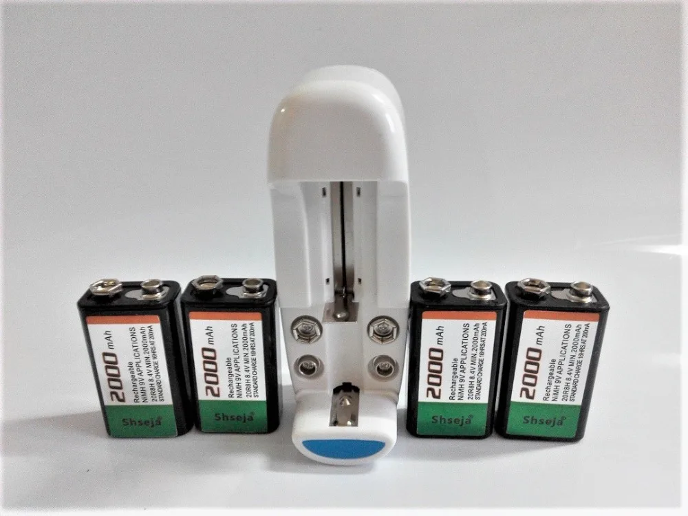 Meilleur SHSEJA 4 pcs Grande Capacité 9V2000mAh Ni MH Rechargeable Batterie Pack + Universel 9 v aa aaa 18650 cr123a Batterie Chargeur