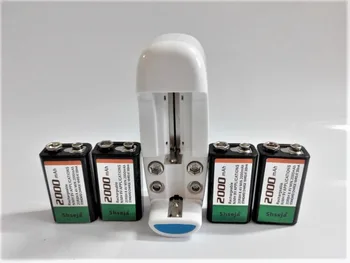 

SHSEJA 4PCS Large Capacity 9V2000mAh Ni-MH Rechargeable Battery Pack + Universal 9v aa aaa 18650 cr123a Battery Charger
