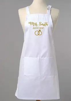 

Personalised name date White Wedding Brides Apron, Custom Mrs Apron, Bridal Shower Gift, Bride Aprons new year gifts