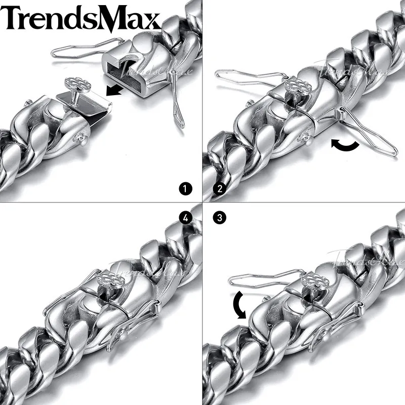 Trendsmax Miami Снаряженная кубинская Мужская цепочка из нержавеющей стали 316L в стиле