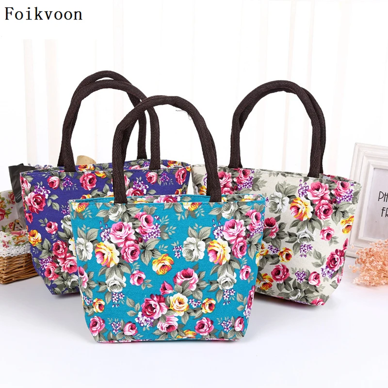 

Foikvoon Women Top-Handle Bags Canvas Floral Mummy Bag Shopping Women Large Capacity Travel Bags