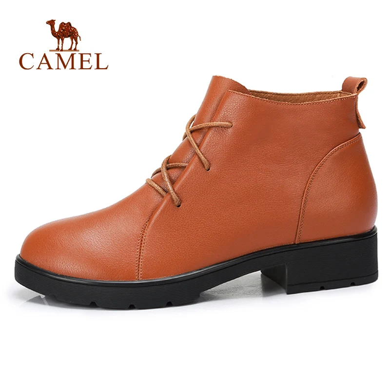 

CAMEL New Women Ankle Casual Short Boots Women Fashion Leather Med Heel Martin Short Boots For Ladies Retro Soft Comfort Boots
