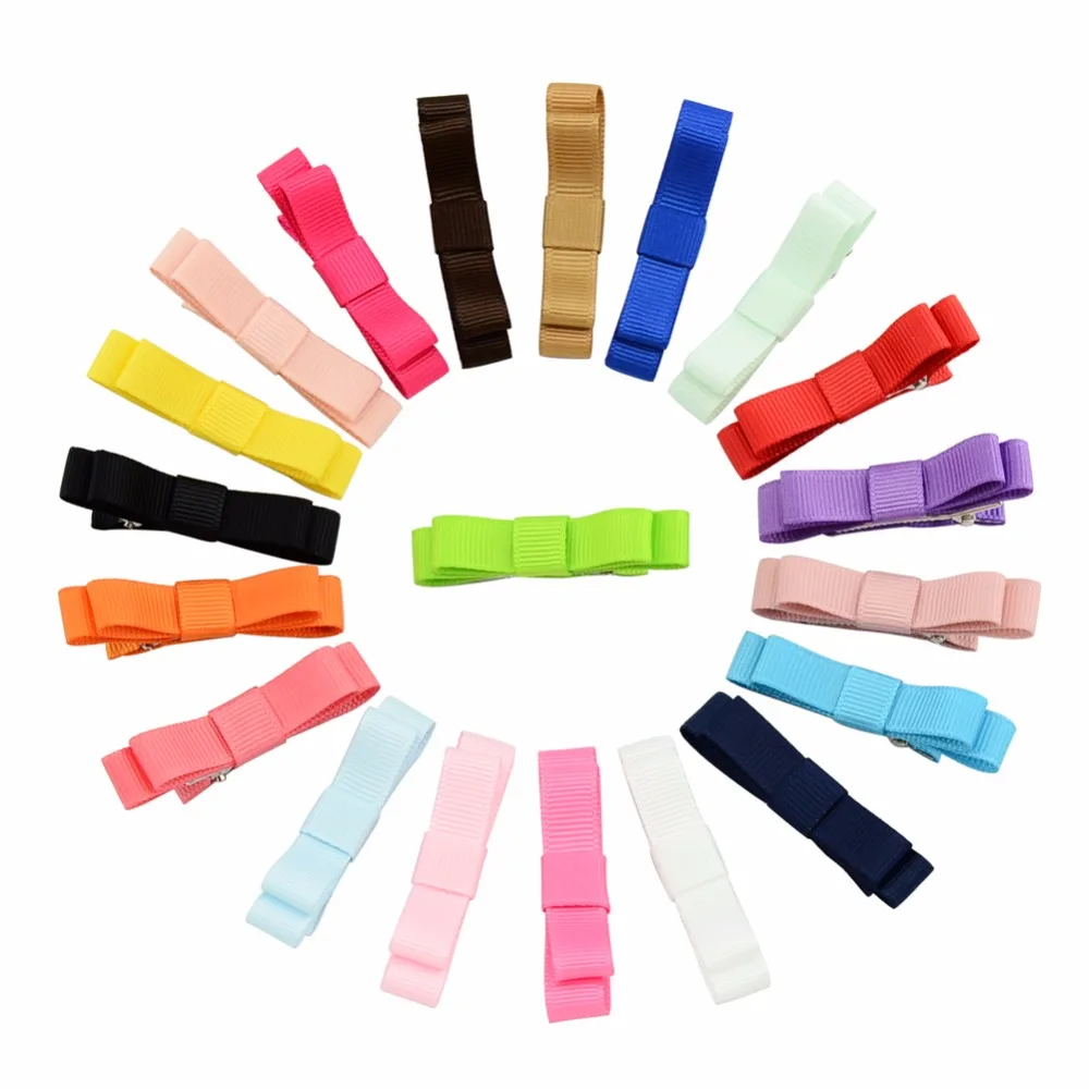 

20Pcs/lot 2.1 inch 20 Colors kids bow pin Solid ribbon hair clip little girl Hair Accessory Small Alligator Clips Hairpins 662