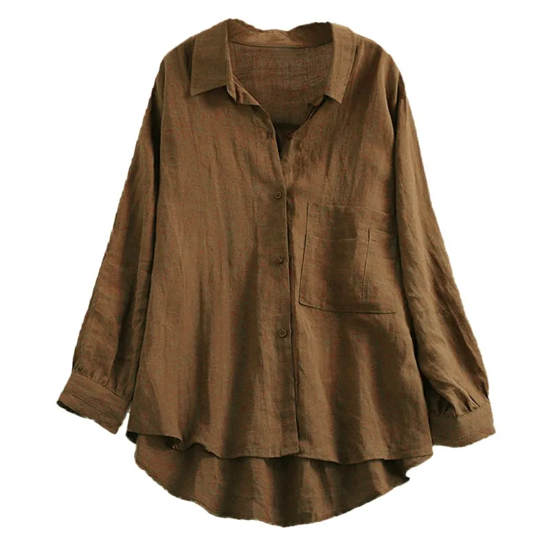 HOT Fashion womens tops and blouses 2018 Daily Casual Loose Linen Soild Button Solid Long Sleeve Shirt Blouse Tops A13#N  (8)