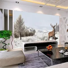 Hand-painted snow deer TV background wall custom high-end mural factory wholesale wallpaper mural photo wall Hand-painted snow deer TV background wall custom high-end mural factory wholesale wallpaper mural photo wall