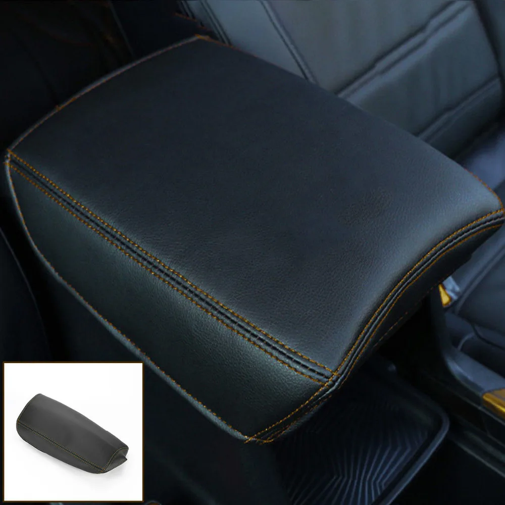 TAIHONGYU Black Leather Armrest Console Surface Case Armrest Cover Trim