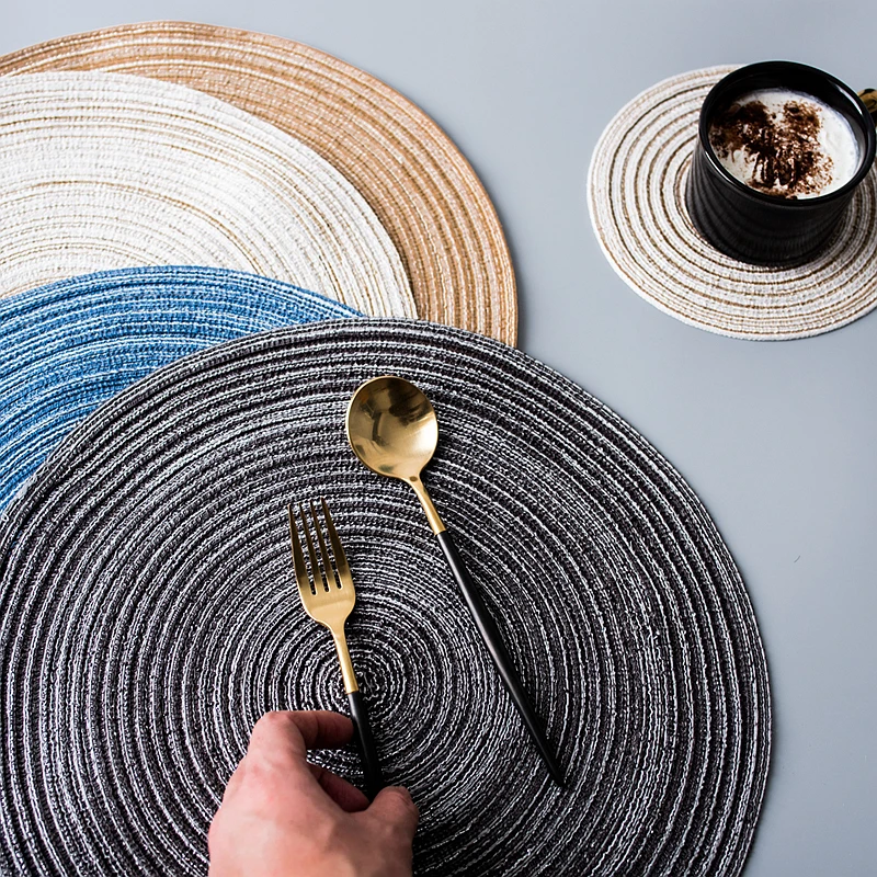 جولة نسج خط تحديد الموقع ل طاولة طعام المائدة سادة الجدول حصيرة للماء قابل للغسل المفارش منصات عاء كوستر الأزرق حصيرة 1 قطعة